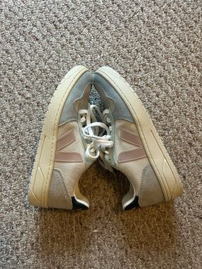 Veja V-10 Suede Sneakers with Soft Pink and Blue Accents